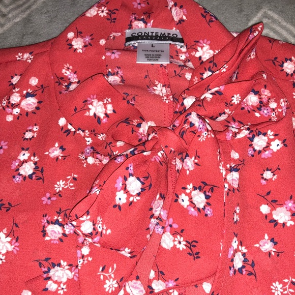 Contempo Red Floral Blouse - Picture 3 of 4